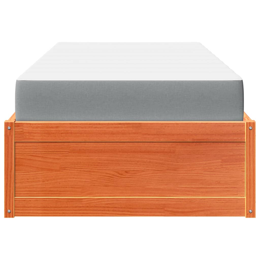 seng med madras 90x190 cm massivt fyrretræ gyldenbrun
