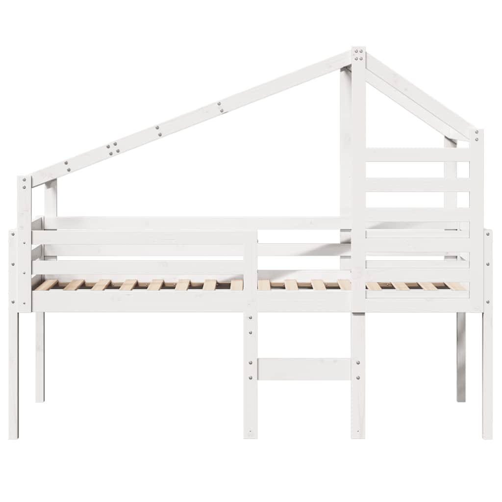 højseng med tag 90x200 cm massivt fyrretræ hvid