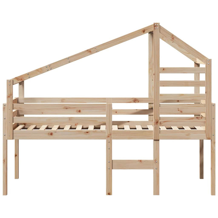 højseng med tag 90x190 cm massivt fyrretræ gyldenbrun