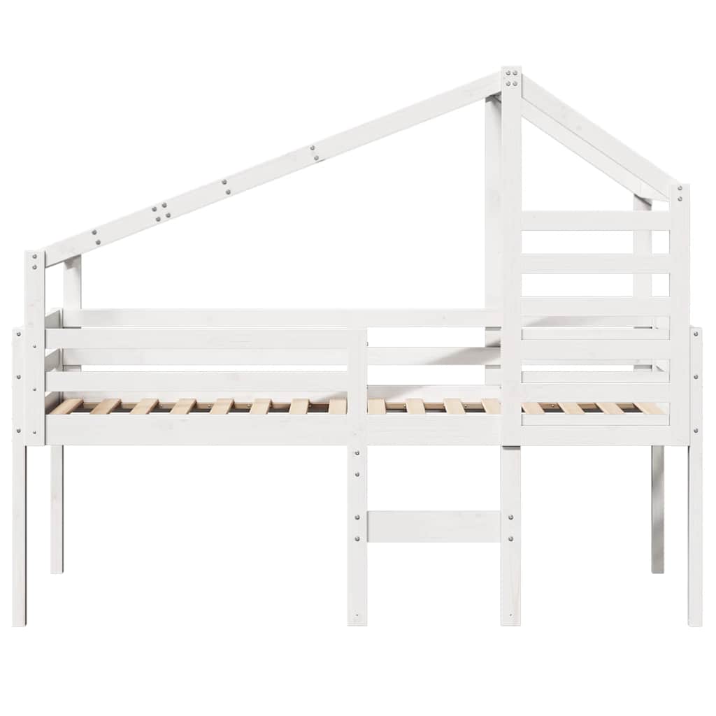højseng med tag 90x190 cm massivt fyrretræ hvid