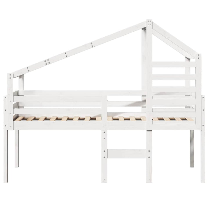 højseng med tag 90x190 cm massivt fyrretræ hvid