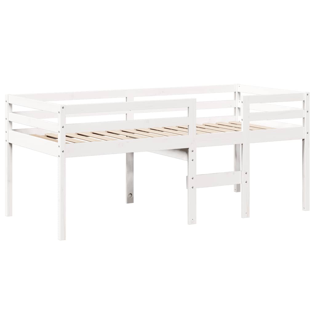 højseng med tag 90x190 cm massivt fyrretræ hvid