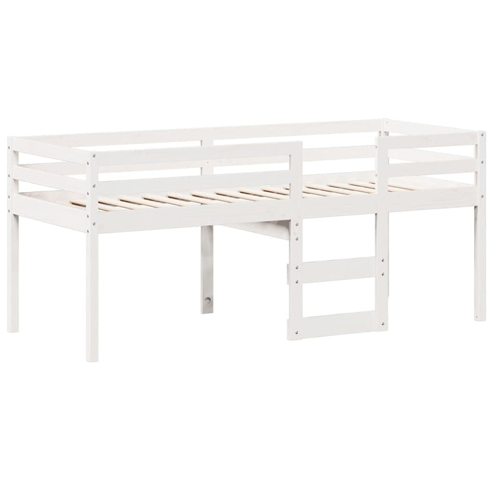 højseng med tag 80x200 cm massivt fyrretræ hvid