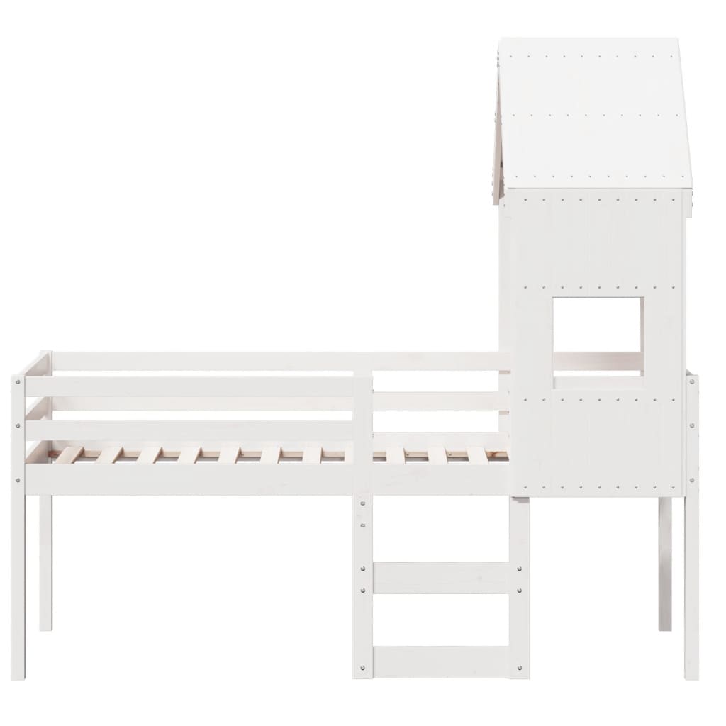højseng med tag 90x190 cm massivt fyrretræ hvid