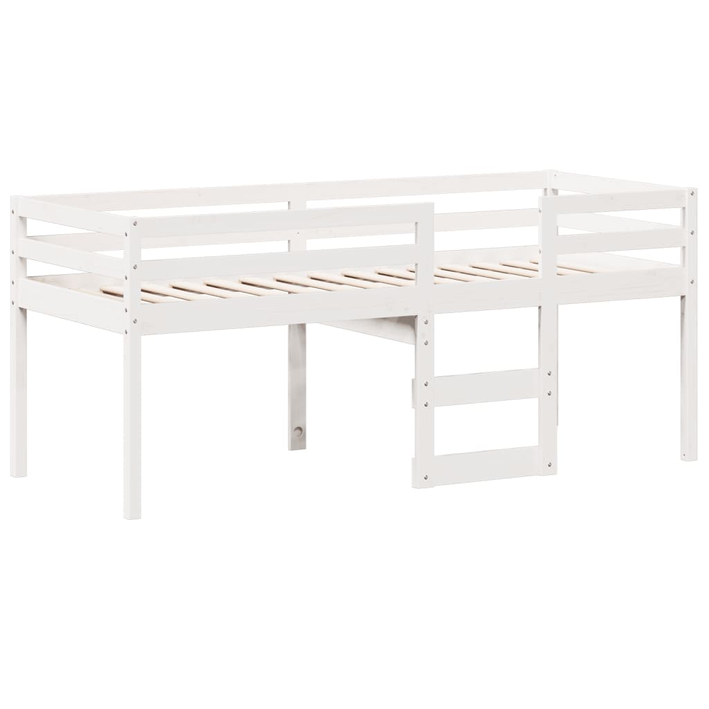 højseng med tag 90x190 cm massivt fyrretræ hvid