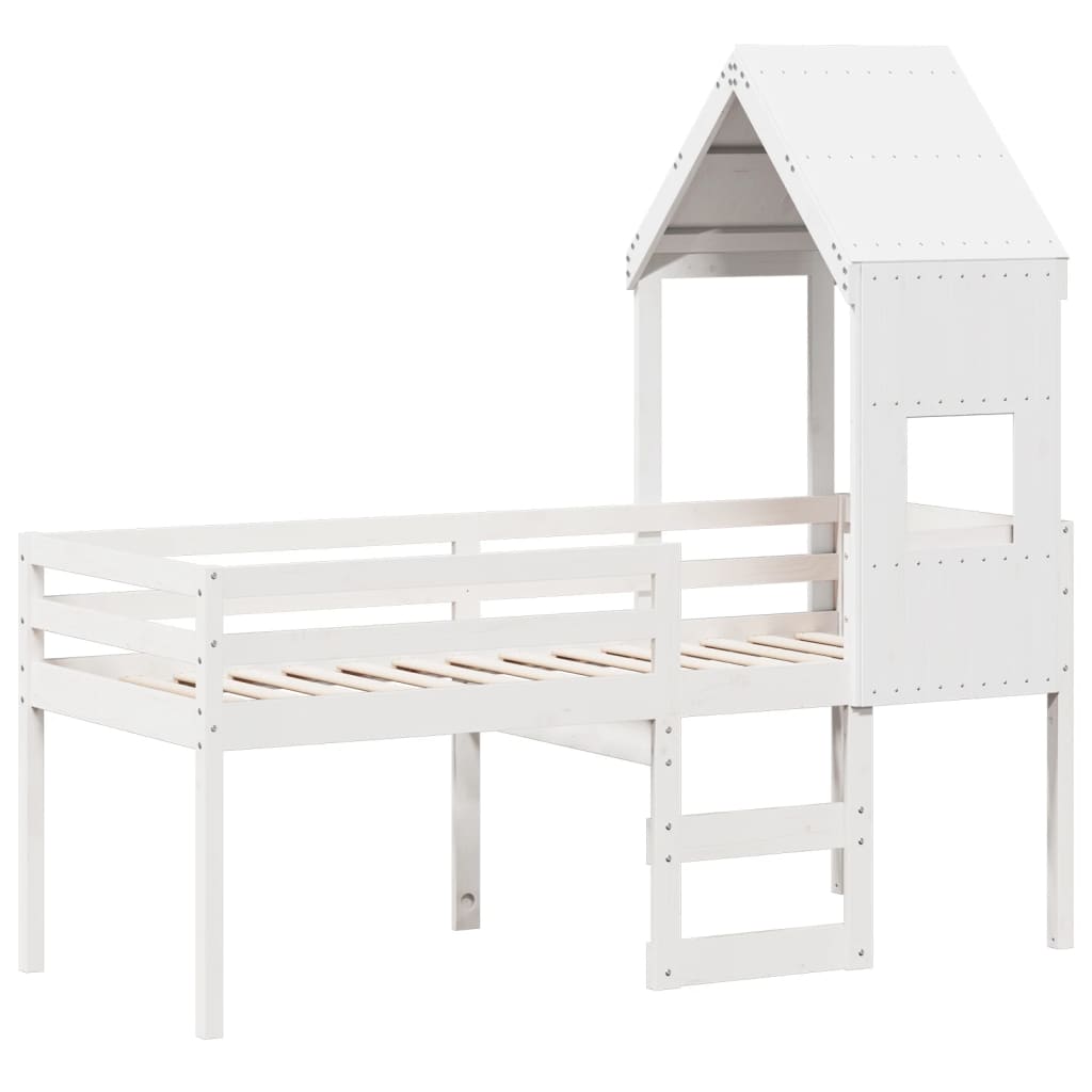 høj husseng 75x190 cm massivt fyrretræ hvid