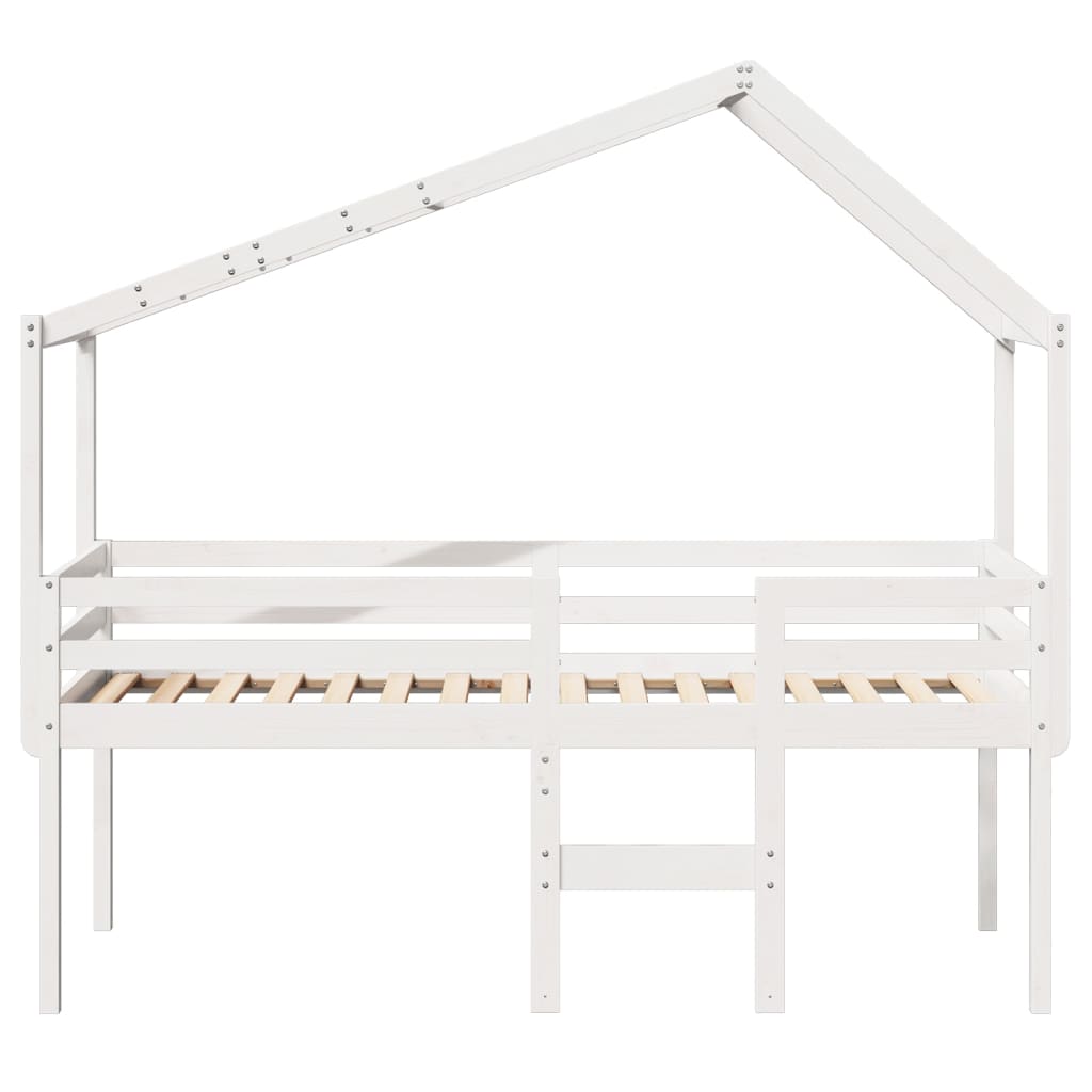 højseng med tag 90x190 cm massivt fyrretræ hvid