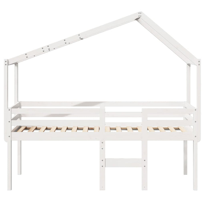 højseng med tag 90x190 cm massivt fyrretræ hvid