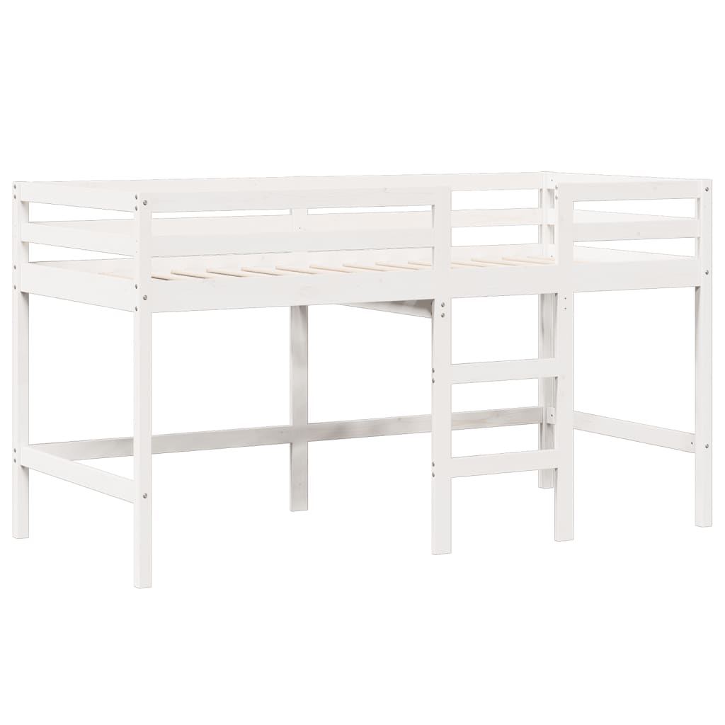 højseng med tag 90x190 cm massivt fyrretræ hvid