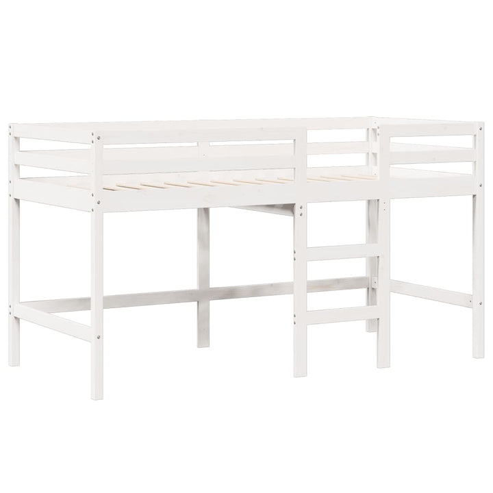 højseng med tag 90x190 cm massivt fyrretræ hvid