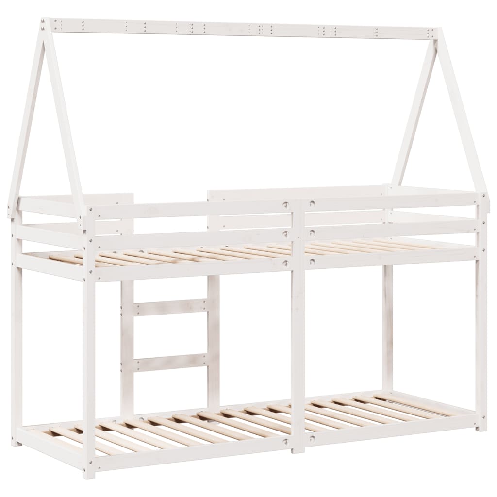 køjeseng med tag 80x200 cm massivt fyrretræ hvid
