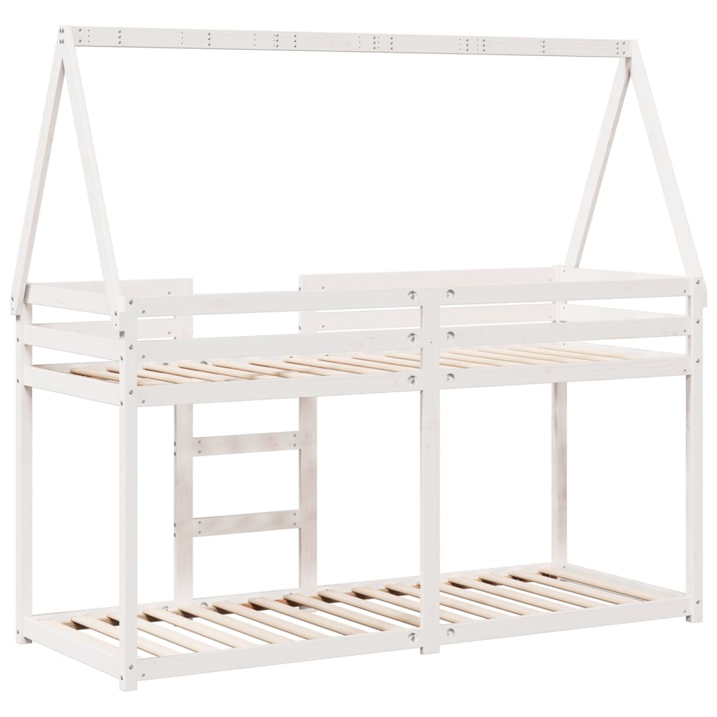 køjeseng med tag 75x190 cm massivt fyrretræ hvid