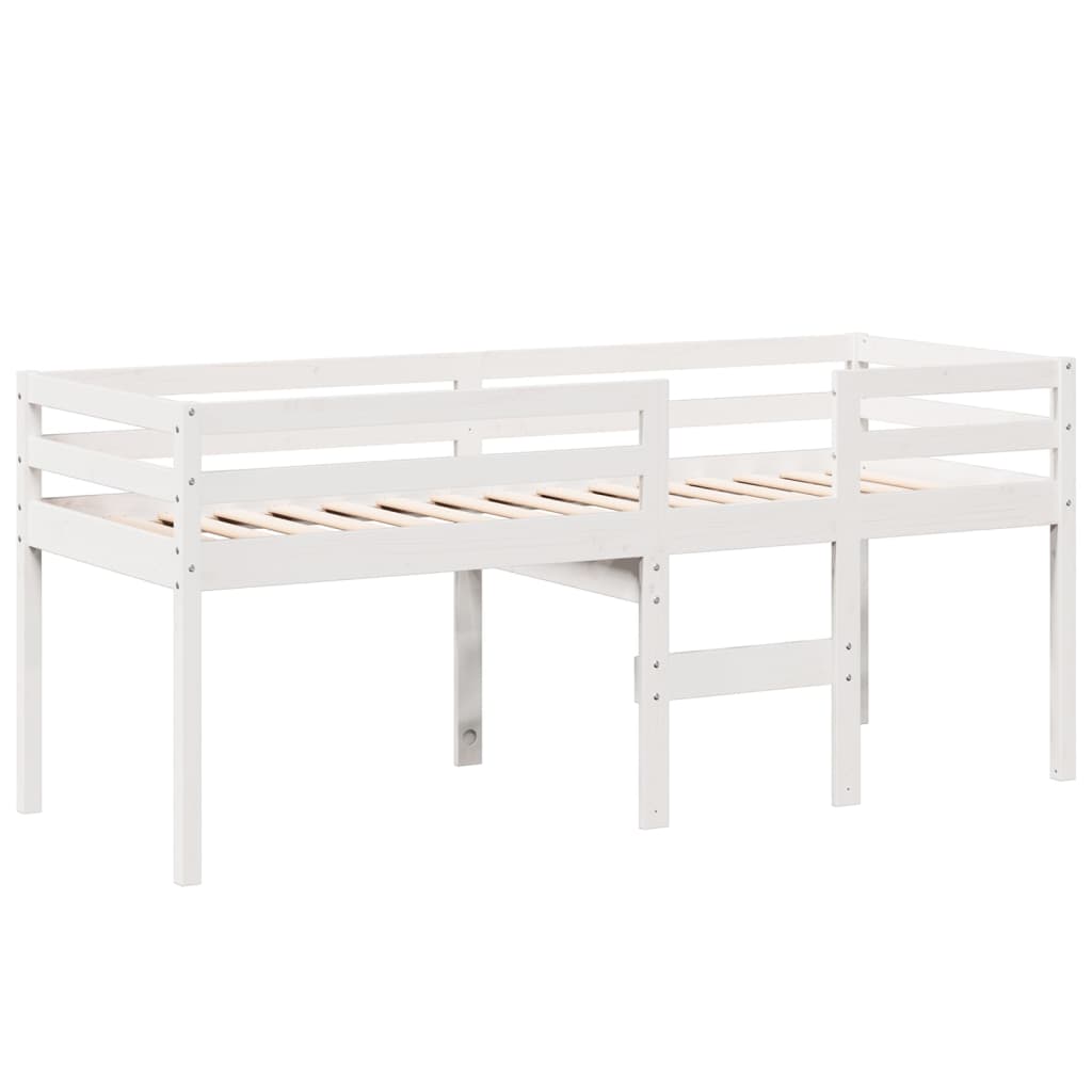 højseng med tag 80x200 cm massivt fyrretræ hvid