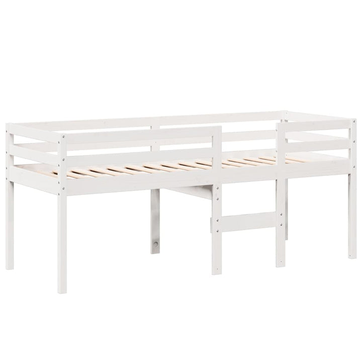 højseng med tag 80x200 cm massivt fyrretræ hvid