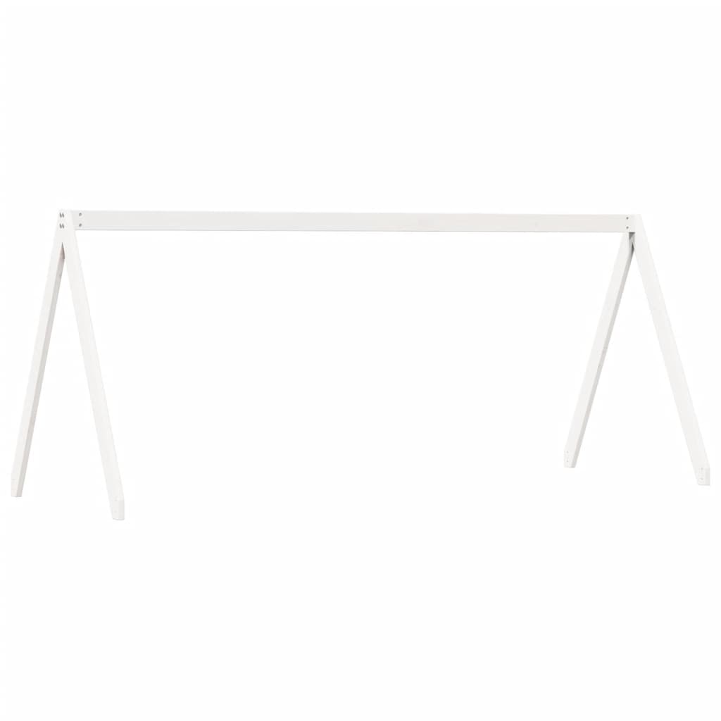 højseng med tag 80x200 cm massivt fyrretræ hvid
