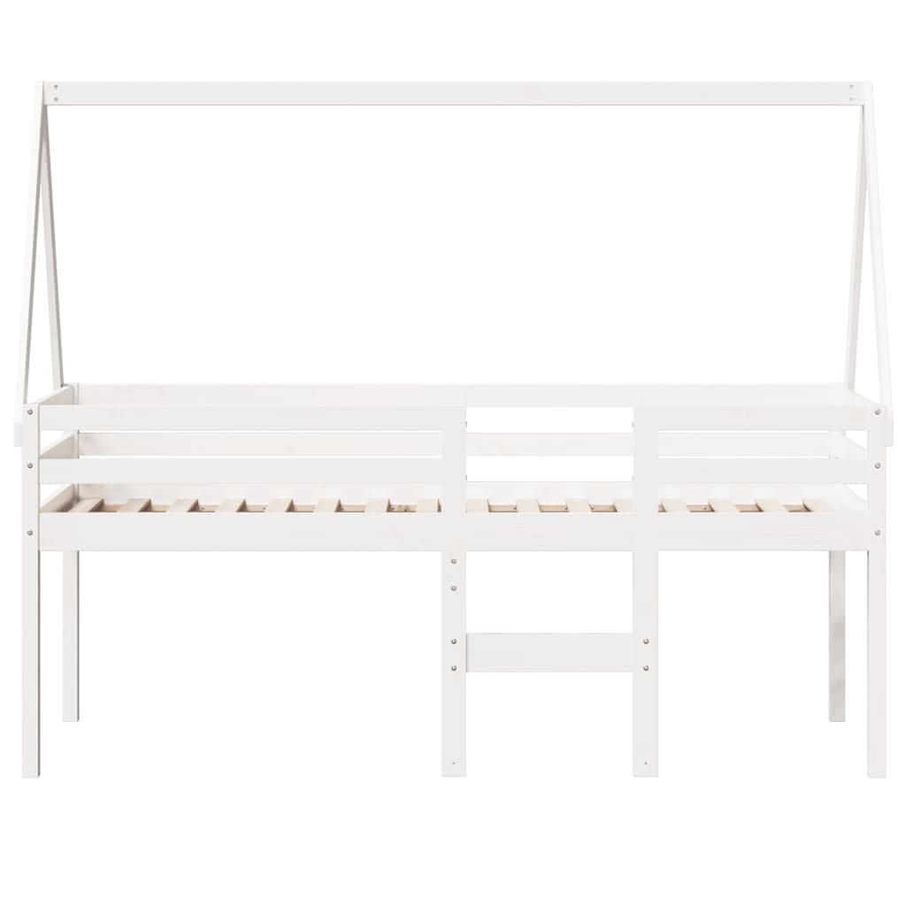 højseng med tag 90x190 cm massivt fyrretræ hvid