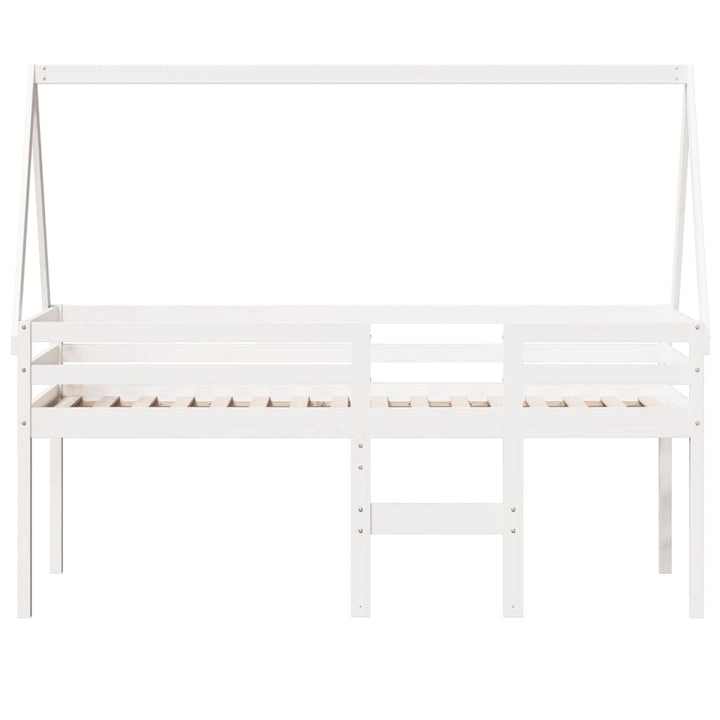 højseng med tag 90x190 cm massivt fyrretræ hvid