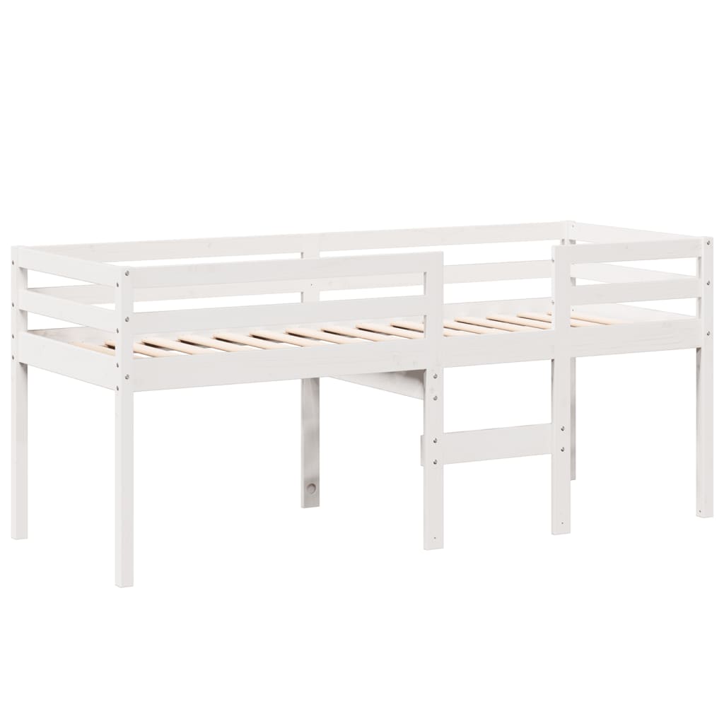 højseng med tag 90x190 cm massivt fyrretræ hvid
