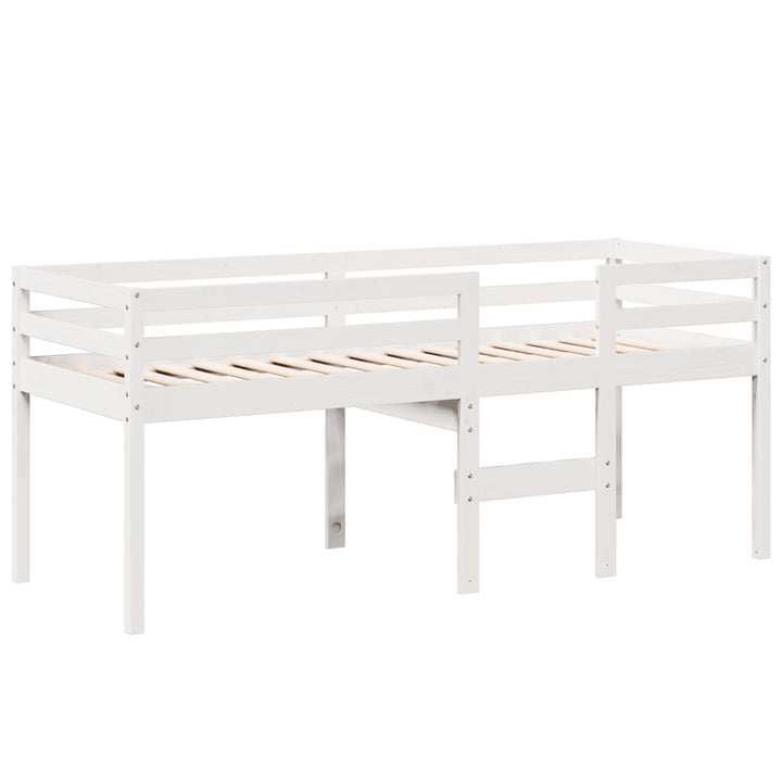 højseng med tag 90x190 cm massivt fyrretræ hvid