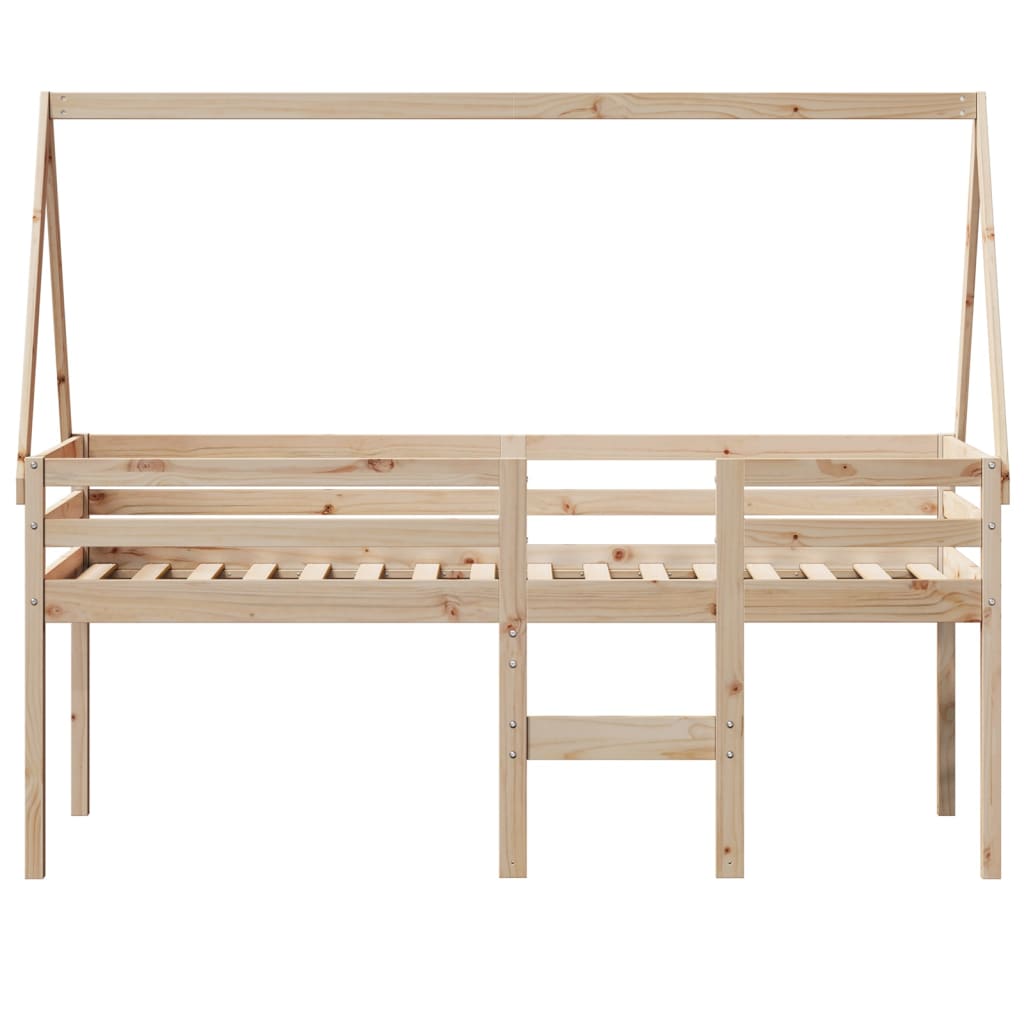 højseng med tag 75x190 cm massivt fyrretræ