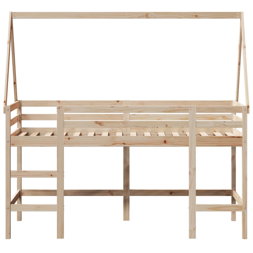 højseng med stige og tag 80x200 cm massivt fyrretræ