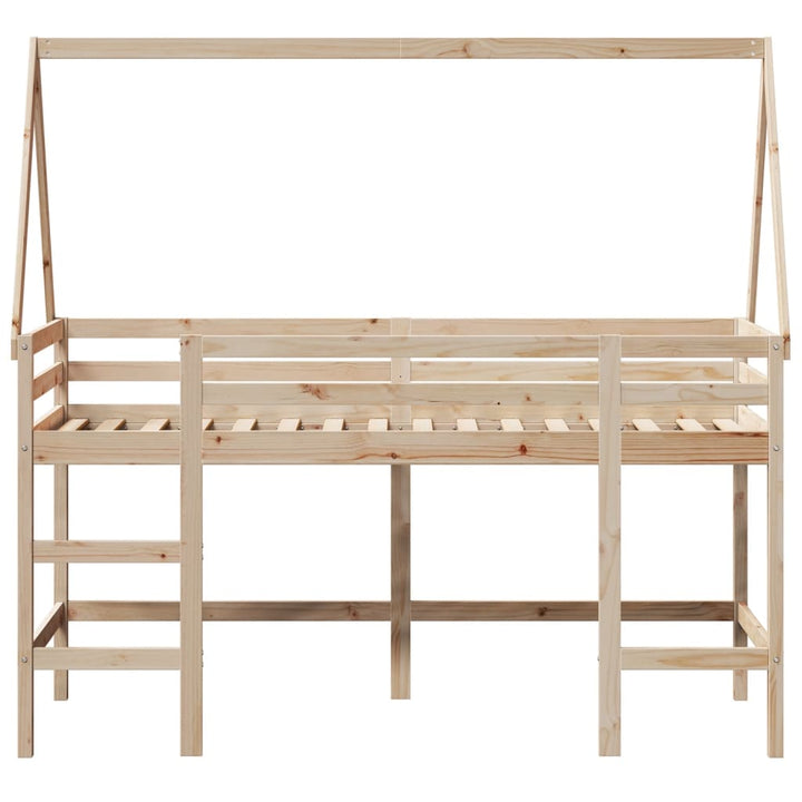 højseng med stige og tag 80x200 cm massivt fyrretræ