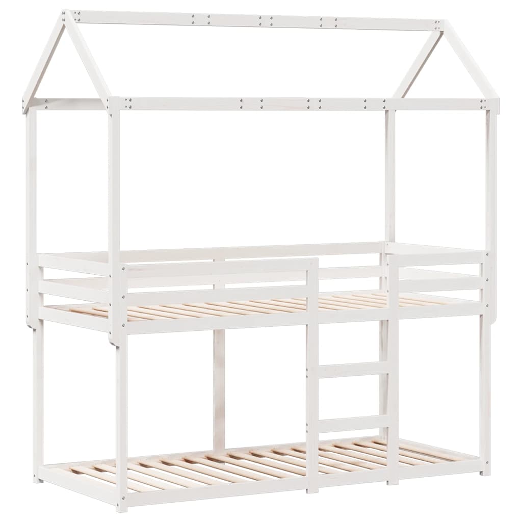 køjeseng med tag 80x200 cm massivt fyrretræ hvid