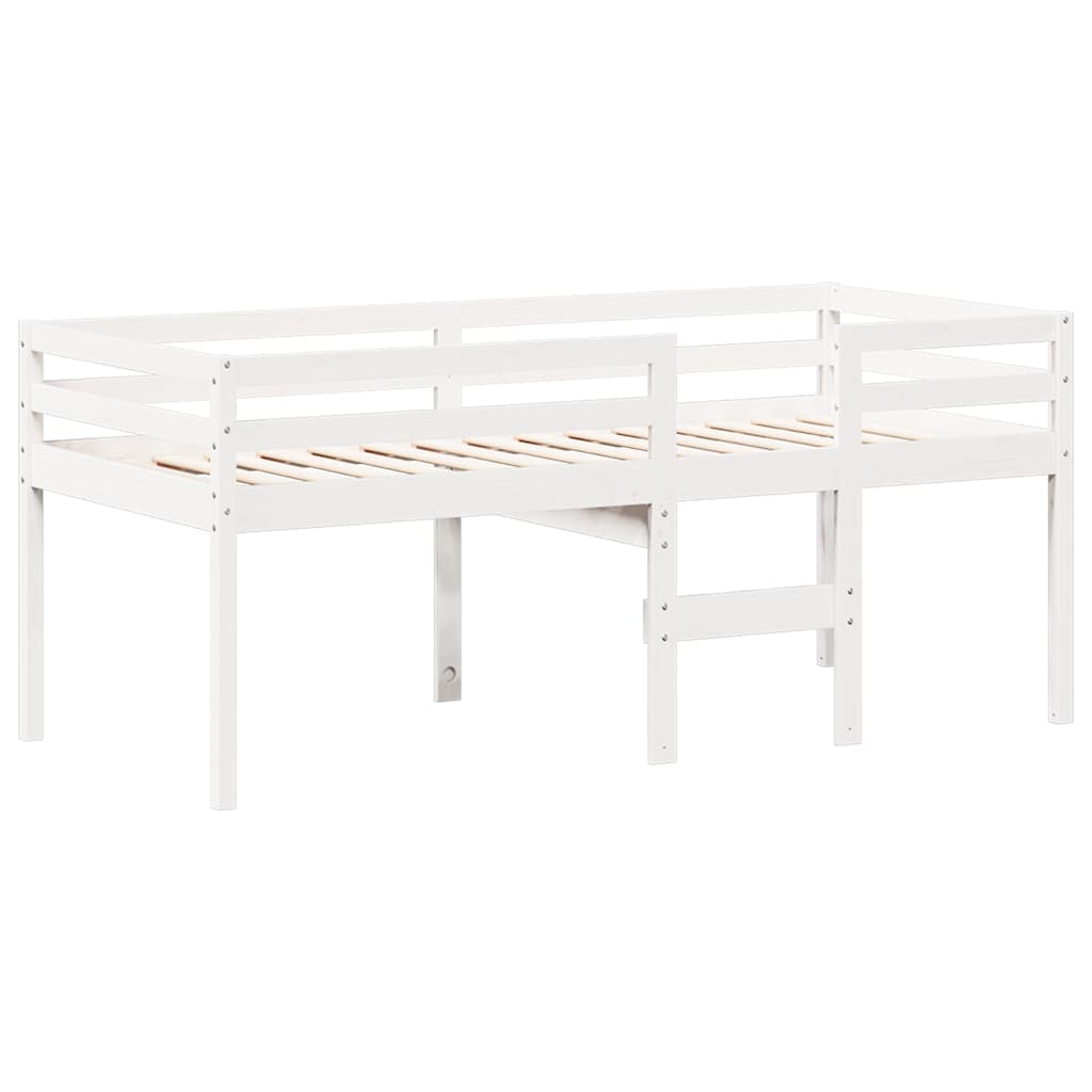 højseng med tag 90x200 cm massivt fyrretræ hvid