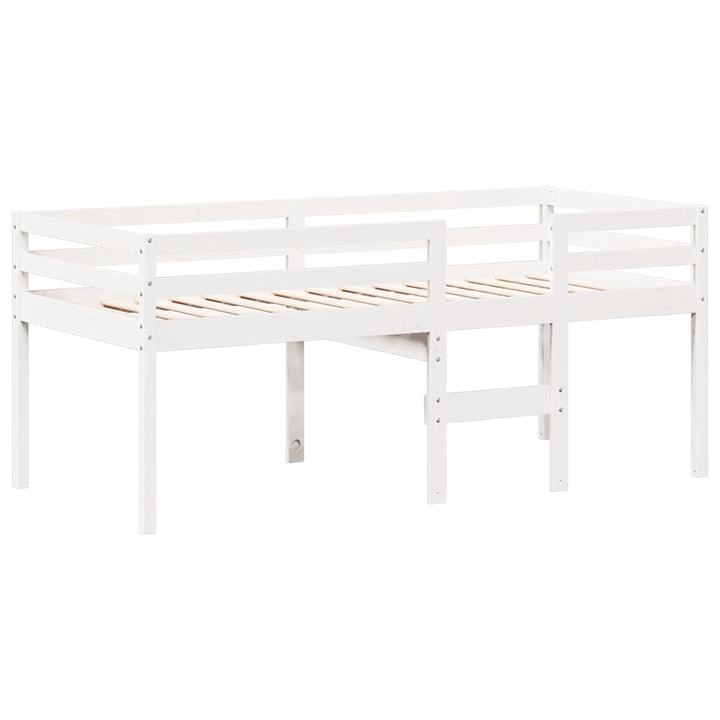 højseng med tag 90x200 cm massivt fyrretræ hvid
