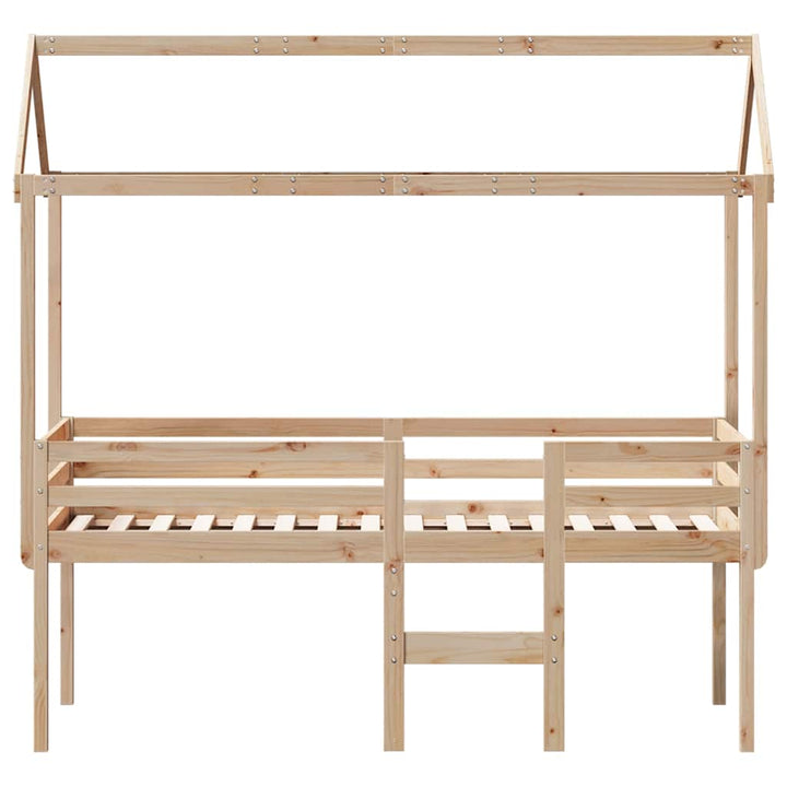 højseng med tag 90x190 cm massivt fyrretræ gyldenbrun