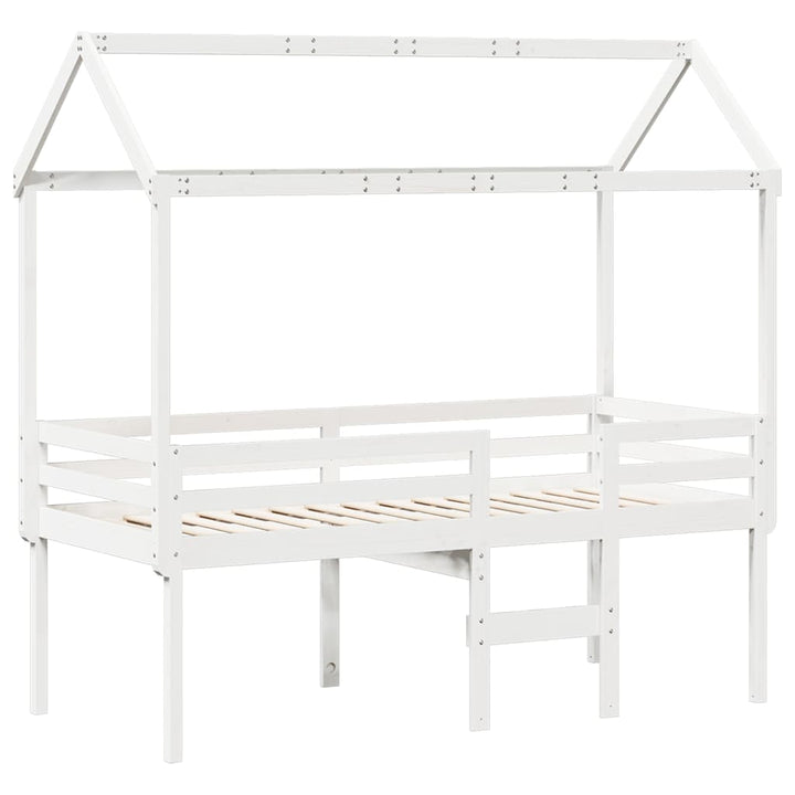 højseng med tag 90x190 cm massivt fyrretræ hvid