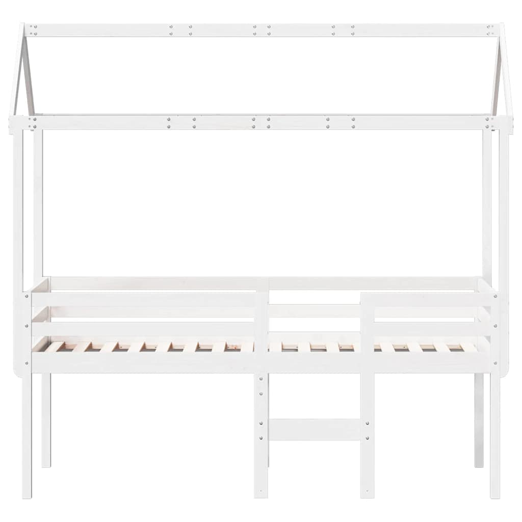 højseng med tag 90x190 cm massivt fyrretræ hvid