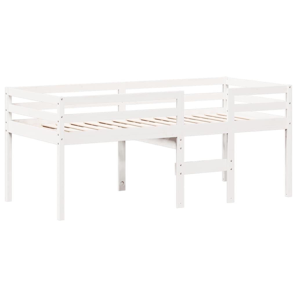 højseng med tag 90x190 cm massivt fyrretræ hvid
