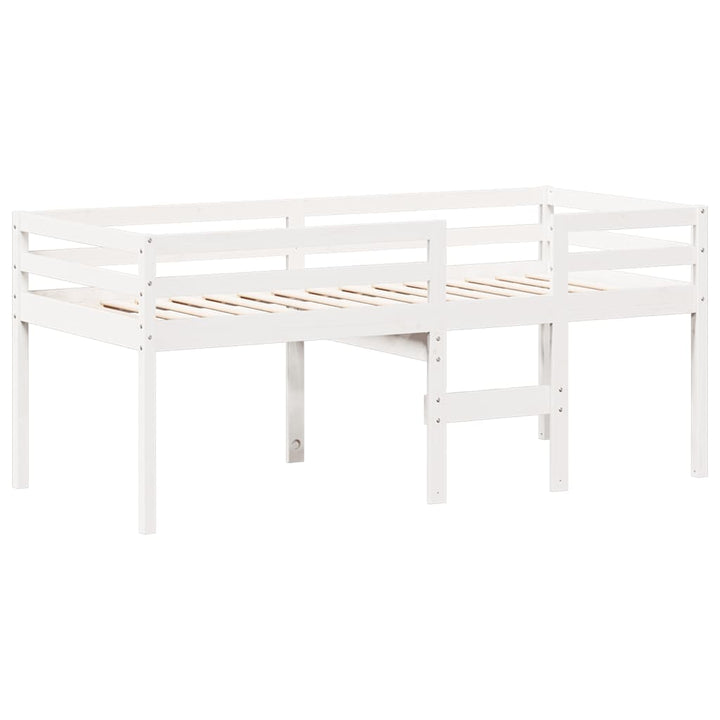 højseng med tag 90x190 cm massivt fyrretræ hvid