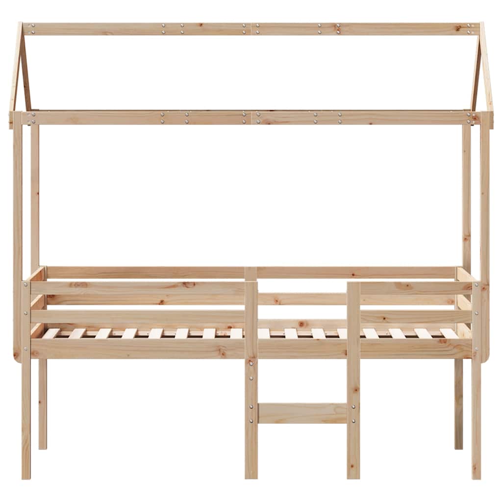 højseng med tag 75x190 cm massivt fyrretræ