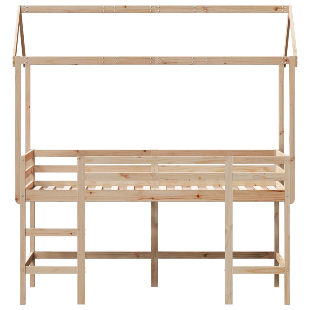 højseng med stige og tag 90x190 cm massivt fyrretræ