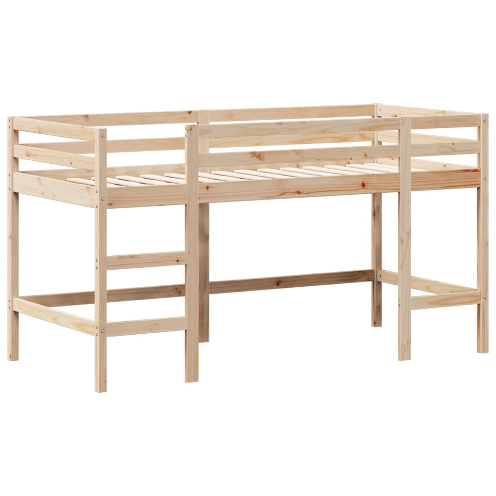 højseng med stige og tag 90x190 cm massivt fyrretræ