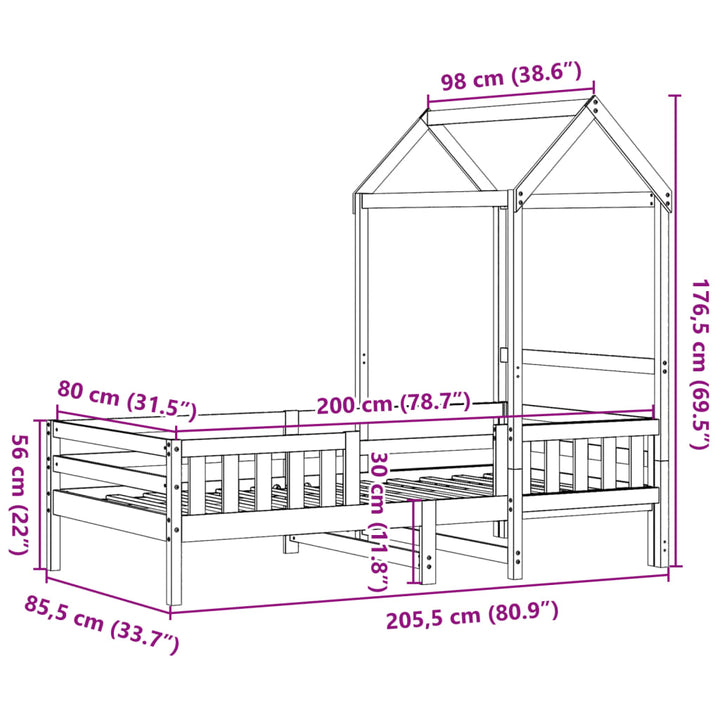 husseng 80x200 cm massivt fyrretræ hvid