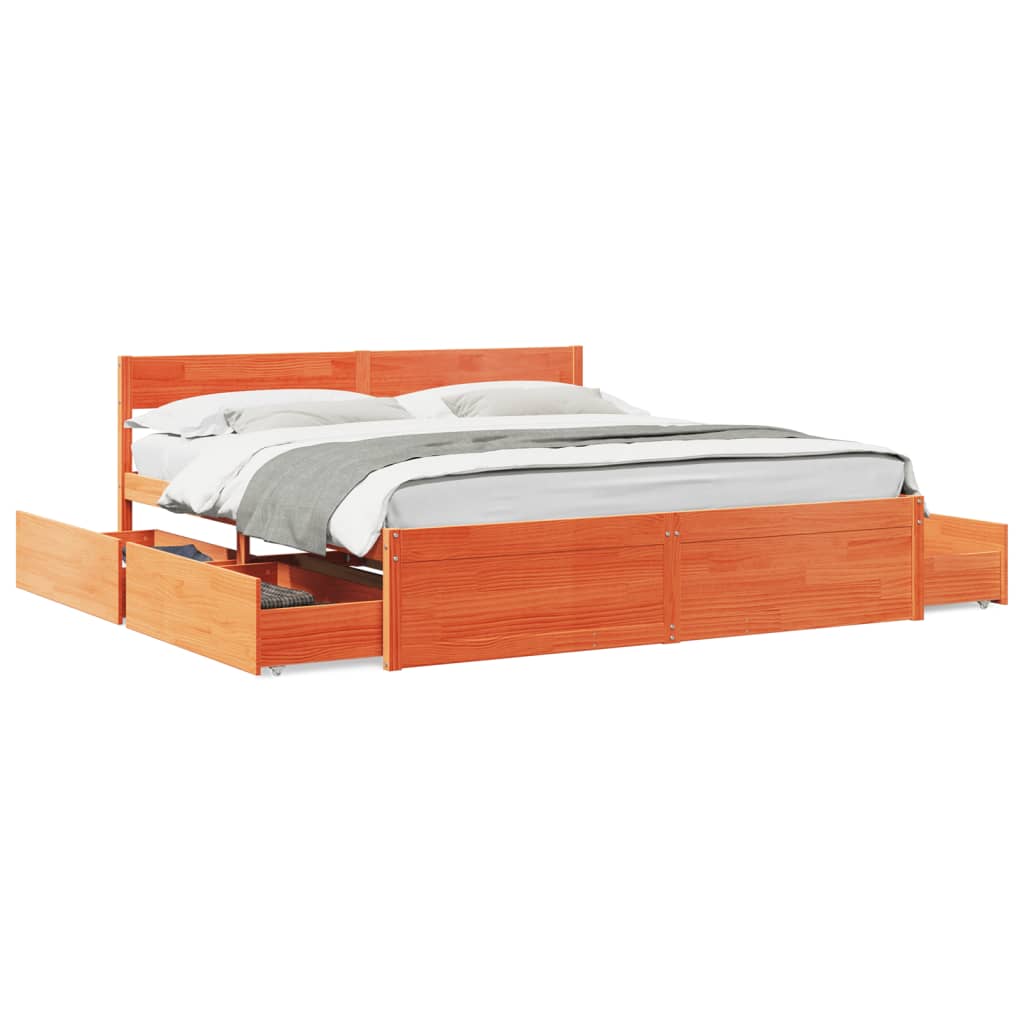 sengeramme uden madras 200x200 cm massivt fyrretræ gyldenbrun