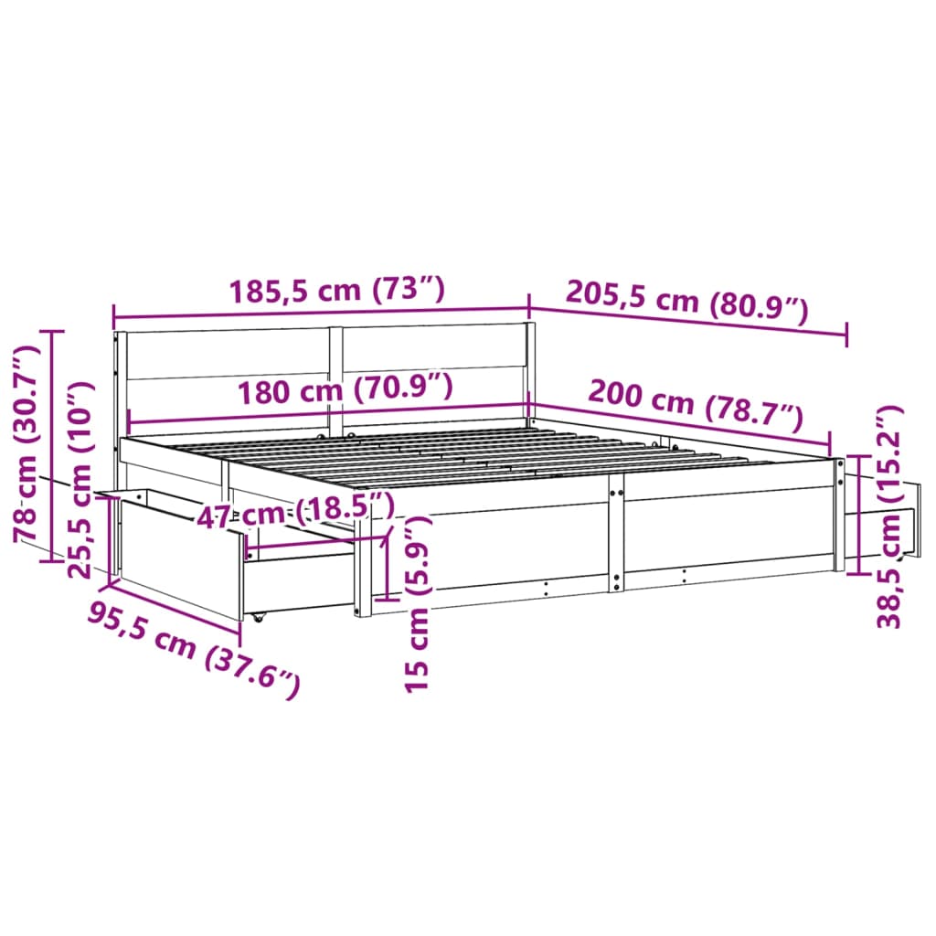 sengeramme uden madras 180x200 cm massivt fyrretræ gyldenbrun