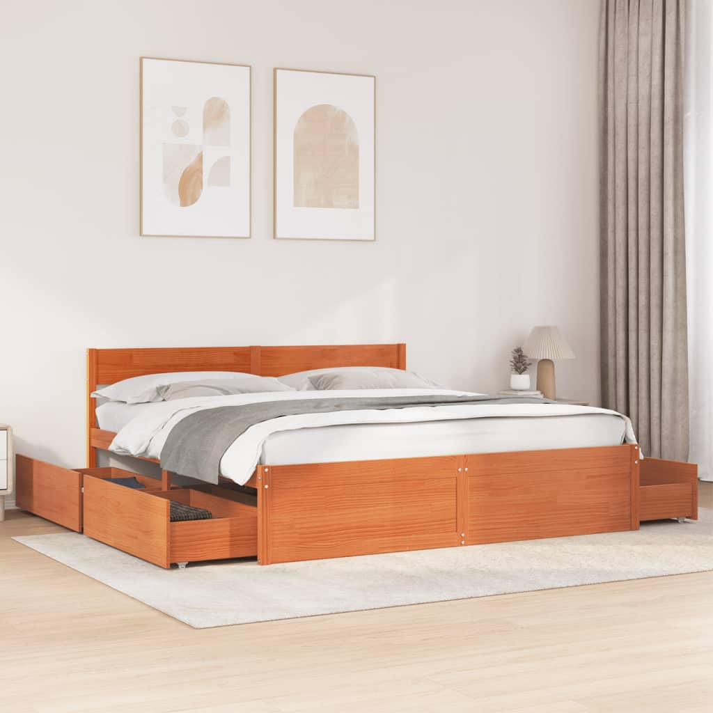sengeramme uden madras 180x200 cm massivt fyrretræ gyldenbrun