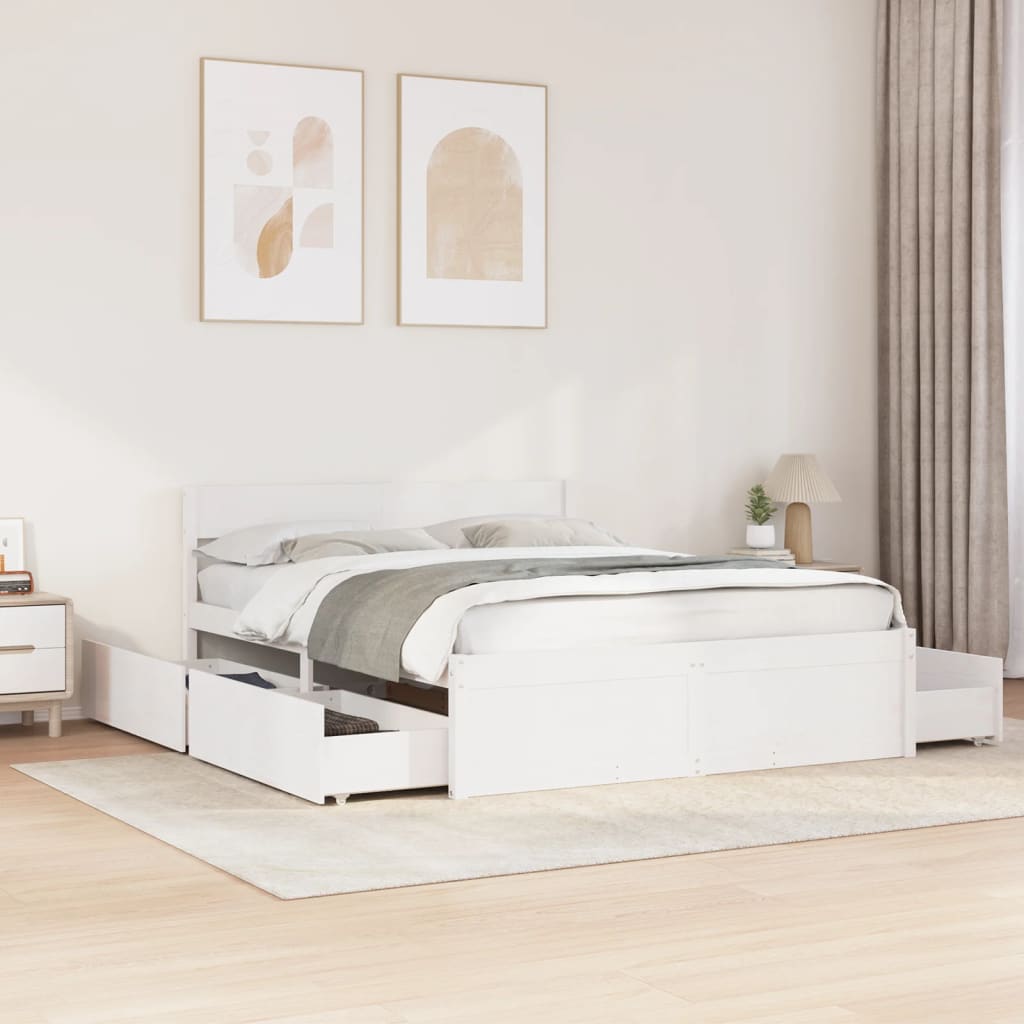 sengeramme uden madras 140x200 cm massivt fyrretræ hvid