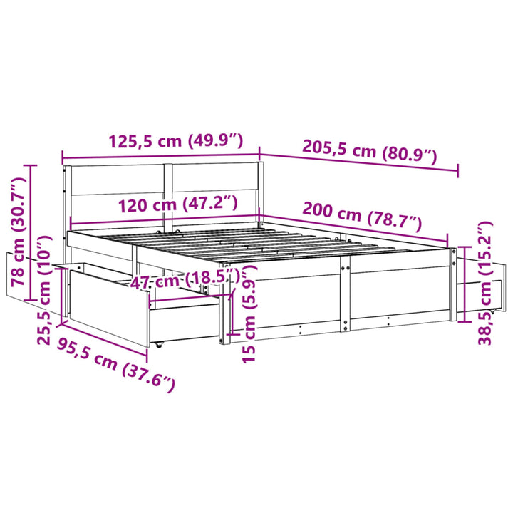 sengeramme uden madras 120x200 cm massivt fyrretræ hvid