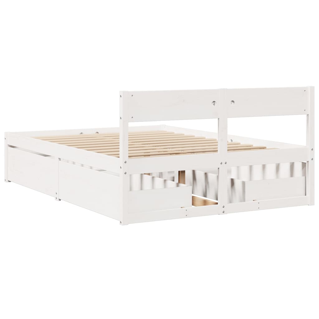 sengeramme uden madras 135x190 cm massivt fyrretræ hvid