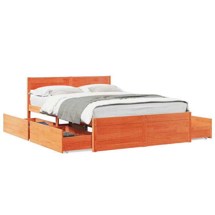 sengeramme uden madras 135x190 cm massivt fyrretræ brun