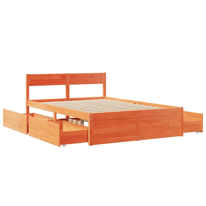 sengeramme uden madras 135x190 cm massivt fyrretræ brun