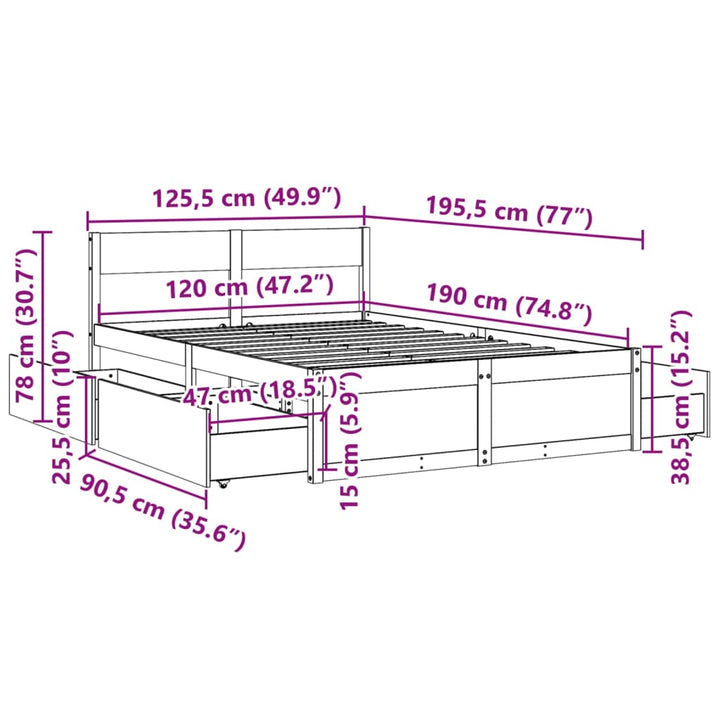 sengeramme uden madras 120x190 cm massivt fyrretræ