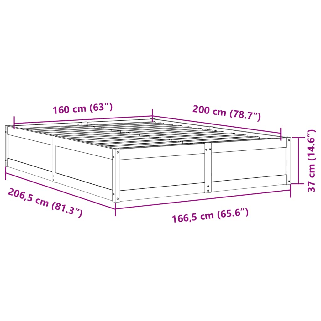 sengeramme uden madras 160x200 cm massivt fyrretræ gyldenbrun