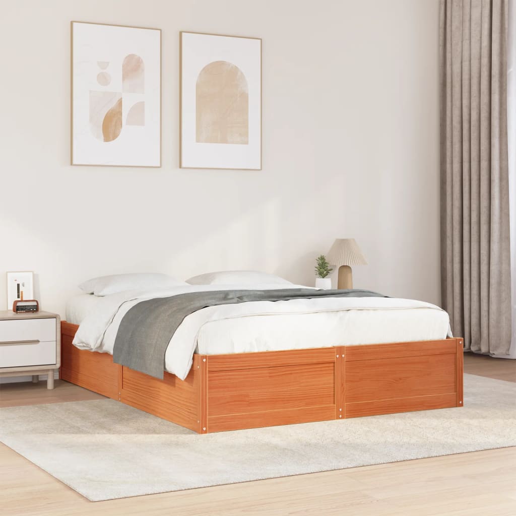 sengeramme uden madras 160x200 cm massivt fyrretræ gyldenbrun