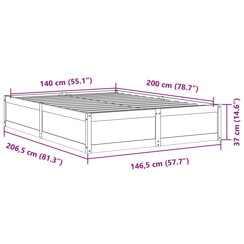 sengeramme uden madras 140x200 cm massivt fyr gyldenbrun